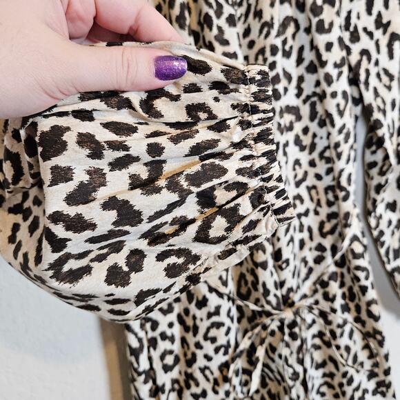 J Crew Ruffle Neck Puff-sleeve Dress Leopard Print Women's Size XS Casual Work - Picture 5 of 11